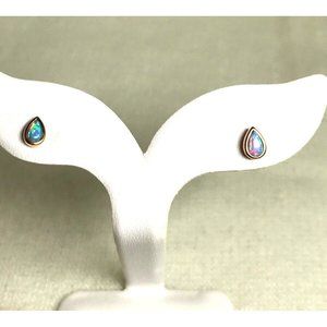 Sterling Silver (with Goldwash) Synthetic Opal Earrings Studs
